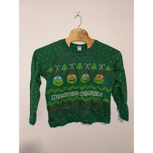 Nickelodeon Ugly Christmas Sweatshirt Large Ninja Turtle Digital Cowabunga Tacky